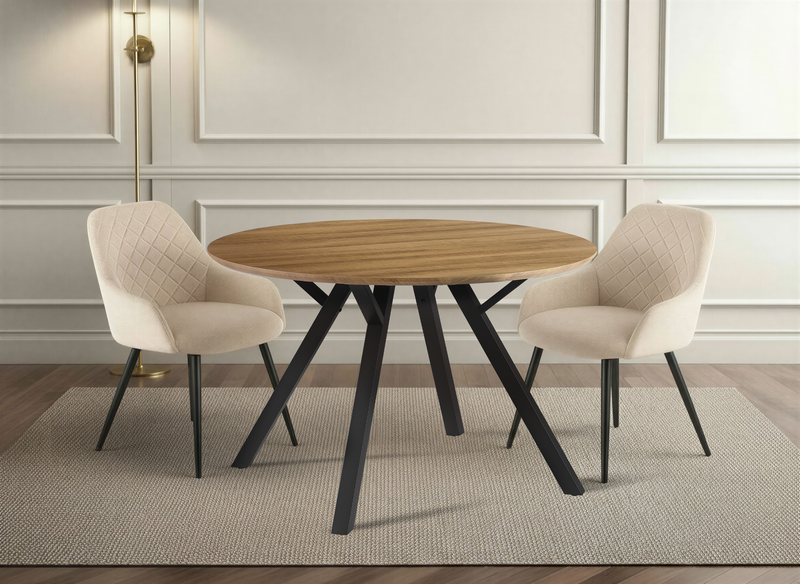 Stół Do Jadalni Okrągły Ø120cm Nogi Stalowe Czarne Stylowy HT-09 — Dąb Ciepły