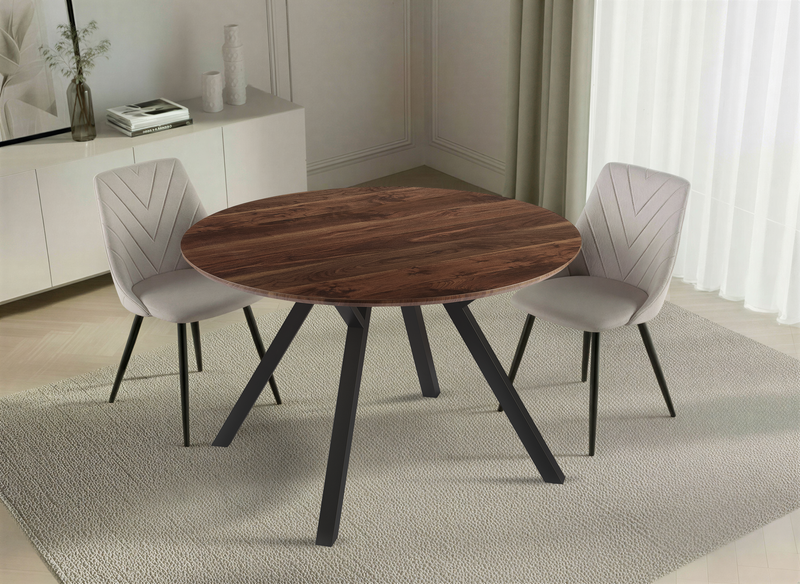 Stół Do Jadalni Okrągły Ø120cm Nogi Stalowe Czarne Stylowy HT-09 — Orzech Naturalny