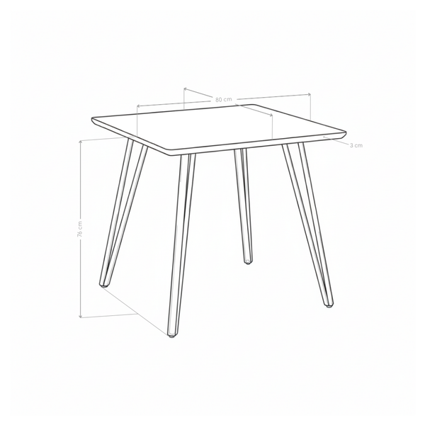 Stół Do Jadalni Kwadratowy 80 cm Nogi Metalowe Proszkowe HT-12