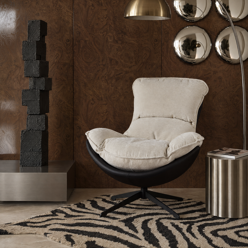 Fotel Wypoczynkowy Obrotowy Tkanina Premium Loft Nogi Stalowe M-210 — Jasnobeżowy