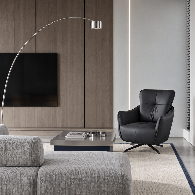 Fotel Wypoczynkowy Obrotowy Eco Skóra Loft Nogi Stalowe Czarne M-259 — Czarny