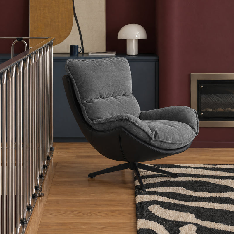 Fotel Wypoczynkowy Obrotowy Tkanina Premium Loft Nogi Stalowe M-210 — Szary