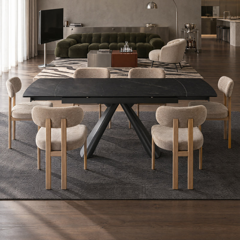 Stół Do Jadalni Ceramiczny Marmur Nogi Stalowe Czarne Clarity — Czarny / 140cm