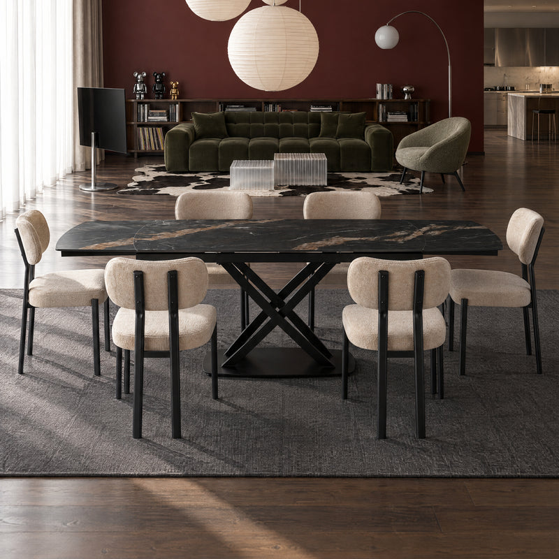 Stół Do Jadalni Ceramiczny 160–240x90 Marmur Nogi Stalowe Czarne Axis — Czarny