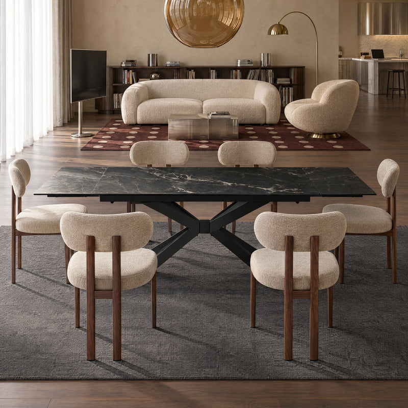 Stół Do Jadalni Ceramiczny Rozkładany 160–240x90 cm Marmur Czarna Podstawa DT-6006 — Czarny
