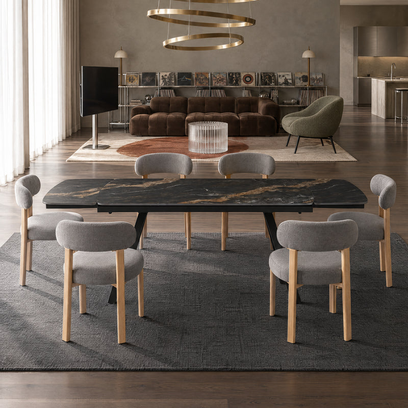 Stół Do Jadalni Ceramiczny 160–240x90 Marmur Nogi Stalowe Czarne Rhythm — Czarny