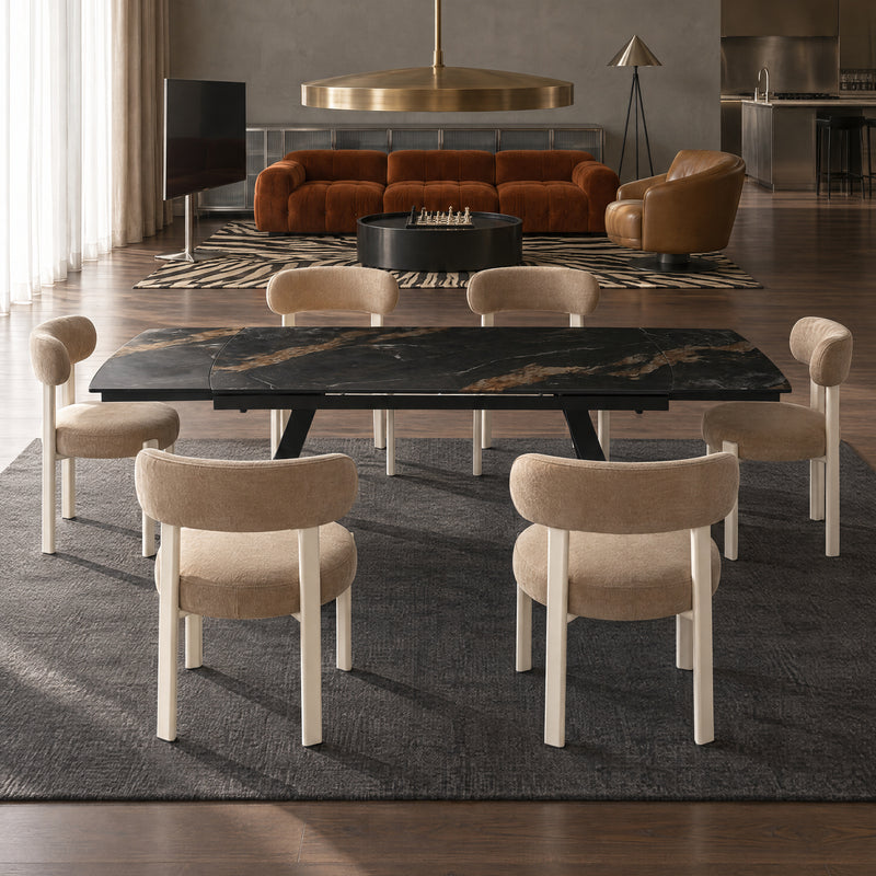 Stół Do Jadalni Ceramiczny 160–240x90 Marmur Nogi Stalowe Czarne Nova — Czarny