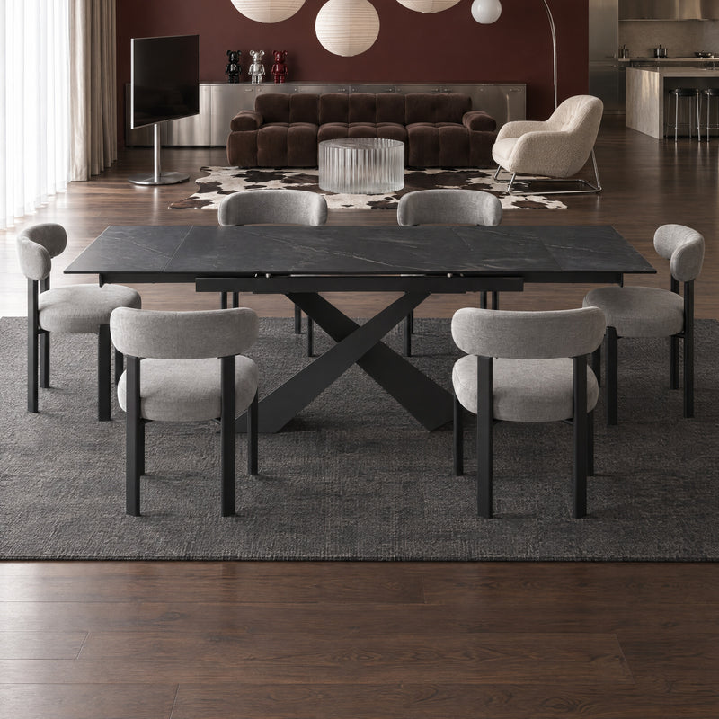 Stół Do Jadalni Ceramiczny 160–240x90 Marmur Nogi Metalowe Czarne Chiavari — Czarny