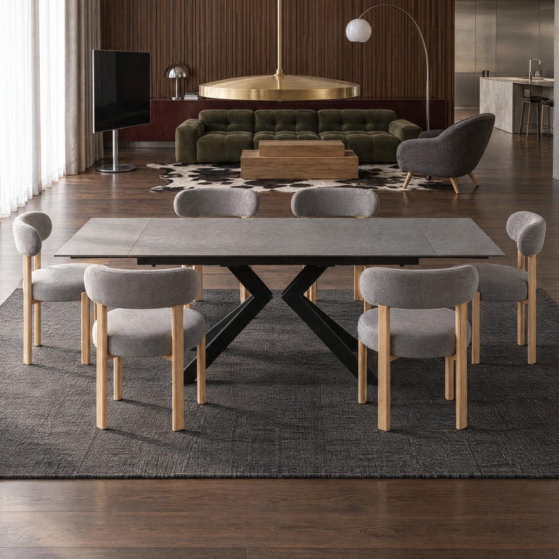 Stół Do Jadalni Ceramiczny 160–240x90 Marmur Nogi Metalowe Czarne DT-24901 — Szary