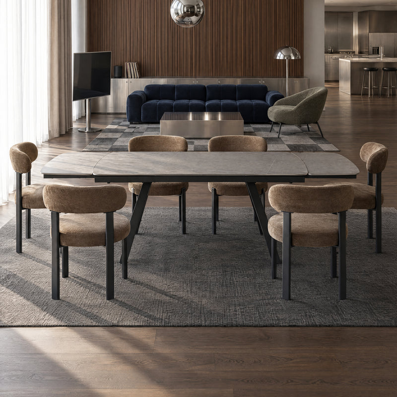 Stół Do Jadalni Ceramiczny 160–240x90 Marmur Nogi Stalowe Czarne Rhythm — Szary