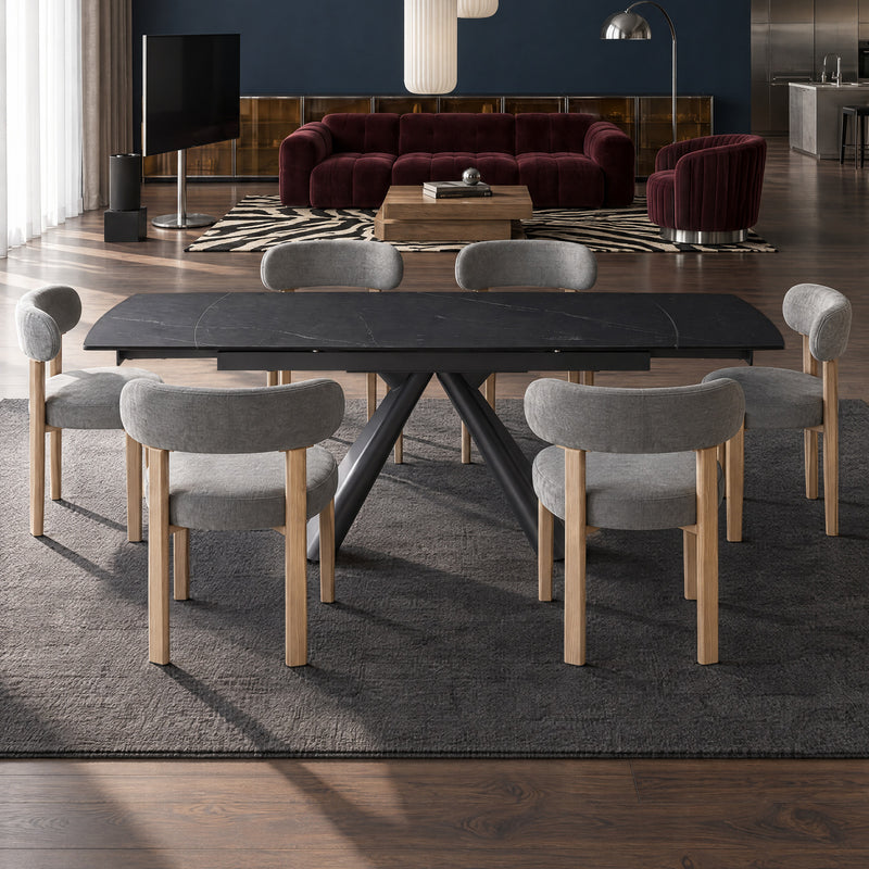 Stół Do Jadalni Ceramiczny Marmur Nogi Stalowe Czarne Clarity — Czarny / 160cm