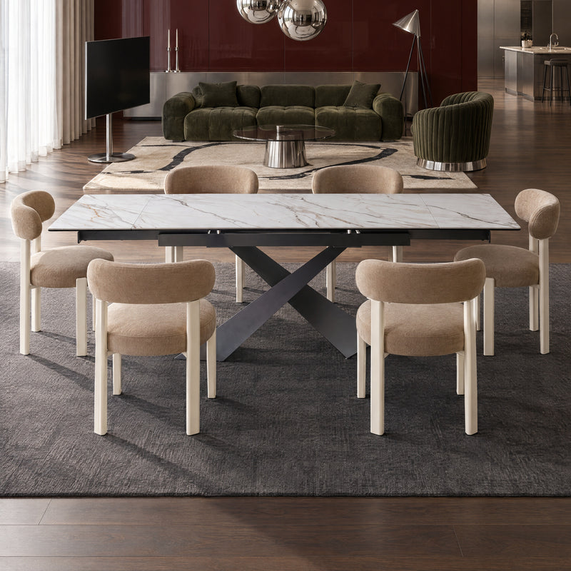 Stół Do Jadalni Ceramiczny 160–240x90 Marmur Nogi Metalowe Czarne Chiavari — Biały