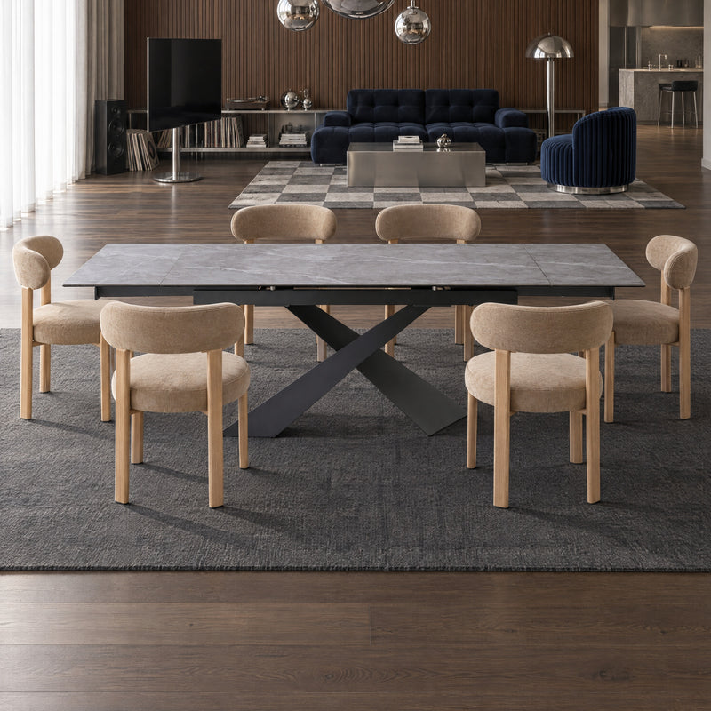 Stół Do Jadalni Ceramiczny 160–240x90 Marmur Nogi Metalowe Czarne Chiavari — Szary