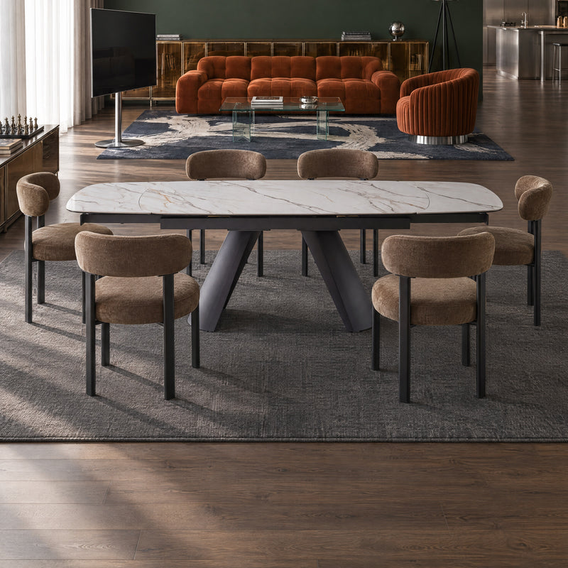 Stół Do Jadalni Ceramiczny 160–240x90 Marmur Nogi Metalowe Czarne Cinque — Biały