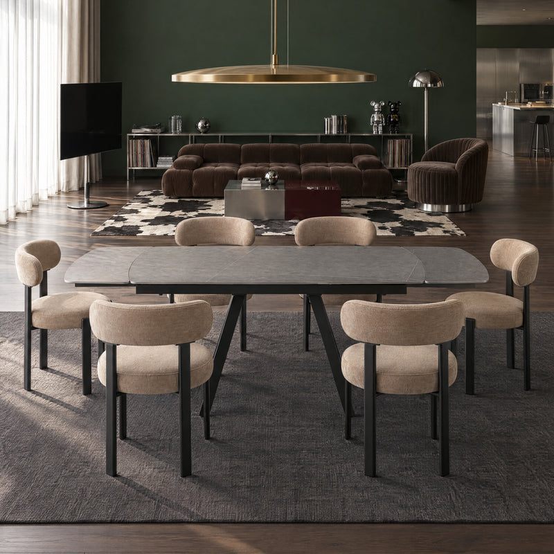 Stół Do Jadalni Ceramiczny 140–210x90 Marmur Nogi Metalowe Czarne Lux — Szary
