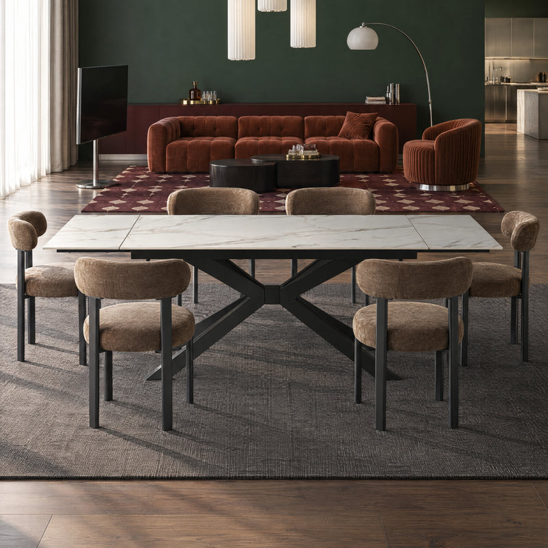 Stół Do Jadalni Ceramiczny Rozkładany 160–240x90 cm Marmur Czarna Podstawa DT-6006 — Biały
