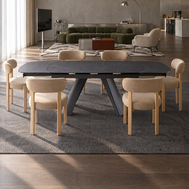 Stół Do Jadalni Ceramiczny 160–240x90 Marmur Nogi Metalowe Czarne Cinque — Czarny