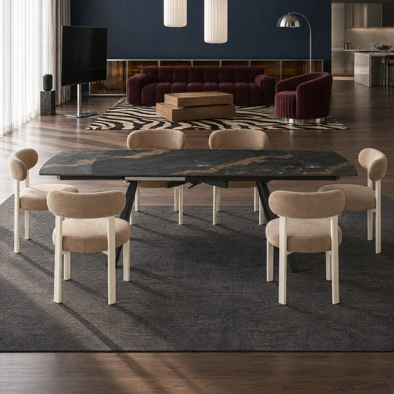 Stół Do Jadalni Ceramiczny 160–240x90 Marmur Nogi Metalowe Czarne Light — Czarny
