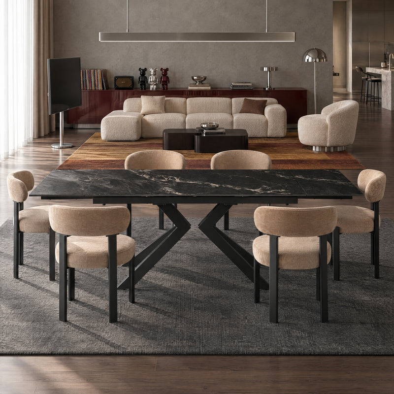 Stół Do Jadalni Ceramiczny 160–240x90 Marmur Nogi Metalowe Czarne DT-24901 — Czarny
