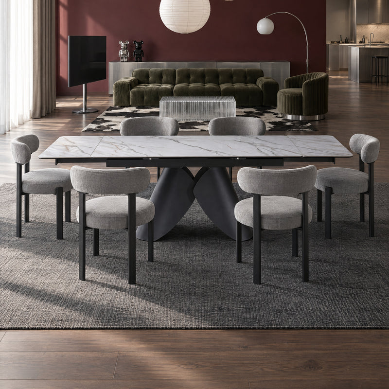 Stół Do Jadalni Ceramiczny 160–240x90 Marmur Nogi Metalowe Czarne Alba — Biały