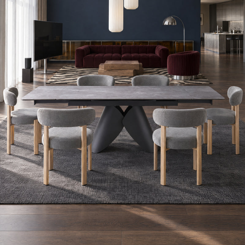 Stół Do Jadalni Ceramiczny 160–240x90 Marmur Nogi Metalowe Czarne Alba — Szary