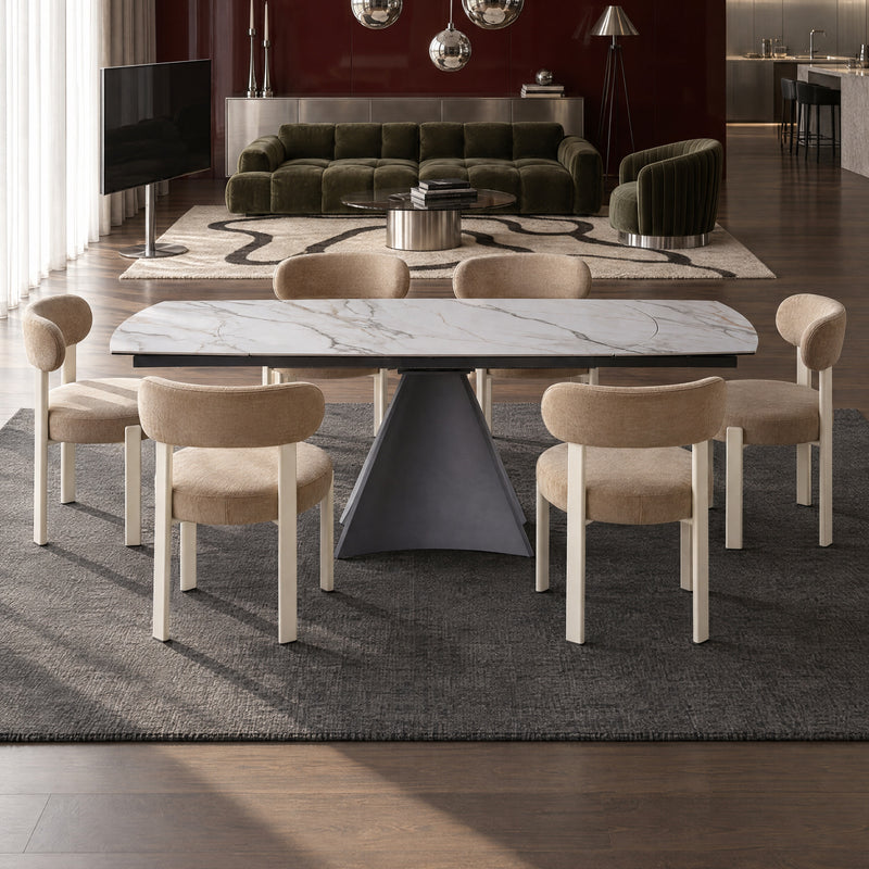 Stół Do Jadalni Ceramiczny 130-190x90 Marmur Nogi Metalowe Czarne Bellagio — Biały