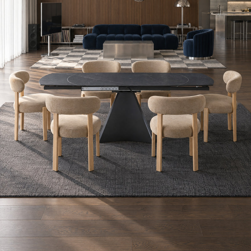 Stół Do Jadalni Ceramiczny 130-190x90 Marmur Nogi Metalowe Czarne Bellagio — Czarny