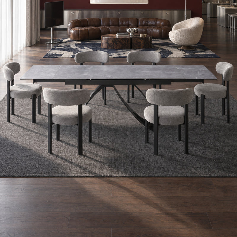 Stół Do Jadalni Ceramiczny 160–240x90 Marmur Nogi Metalowe Czarne Camogli — Szary