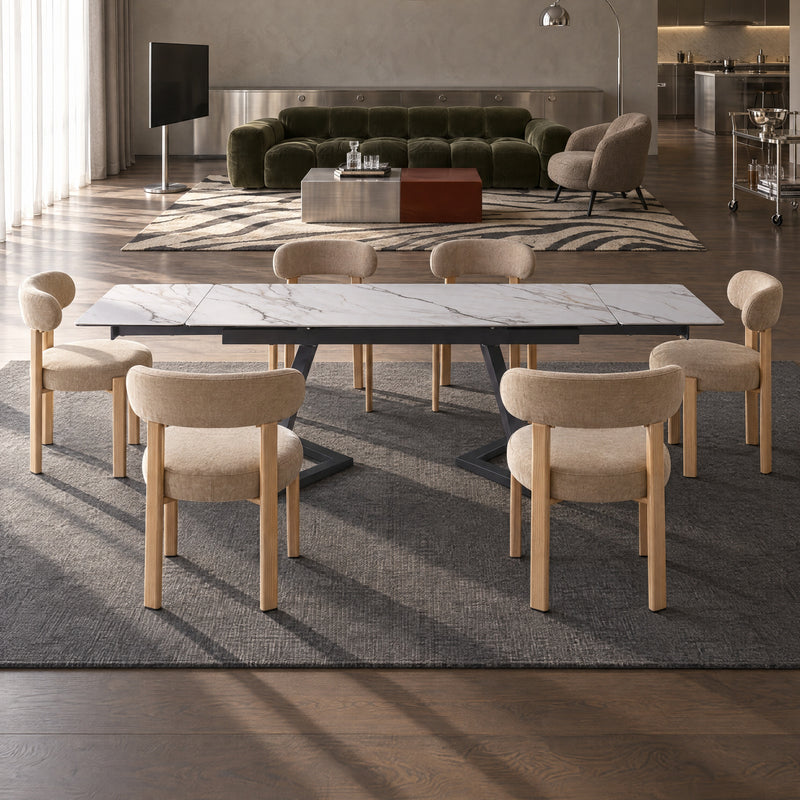 Stół Do Jadalni Ceramiczny 160–240x90 Marmur Nogi Metalowe Czarne Capri — Biały