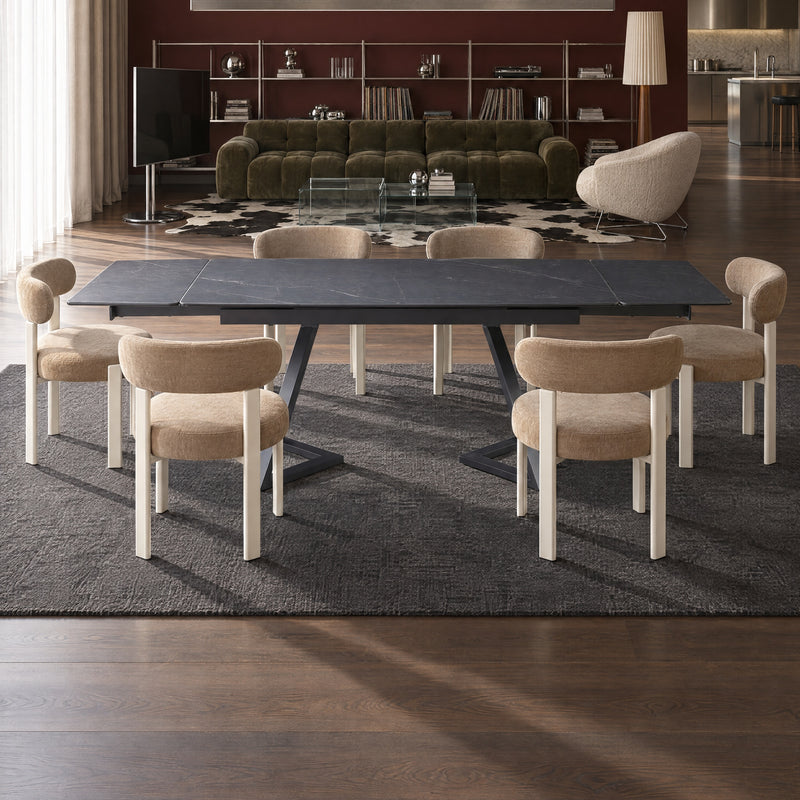 Stół Do Jadalni Ceramiczny 160–240x90 Marmur Nogi Metalowe Czarne Capri — Czarny