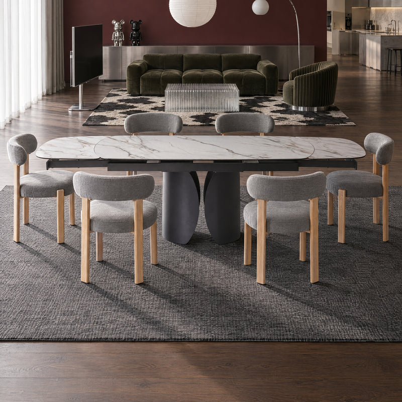Stół Do Jadalni Ceramiczny 160–240x90 Marmur Nogi Metalowe Czarne Ischia — Biały