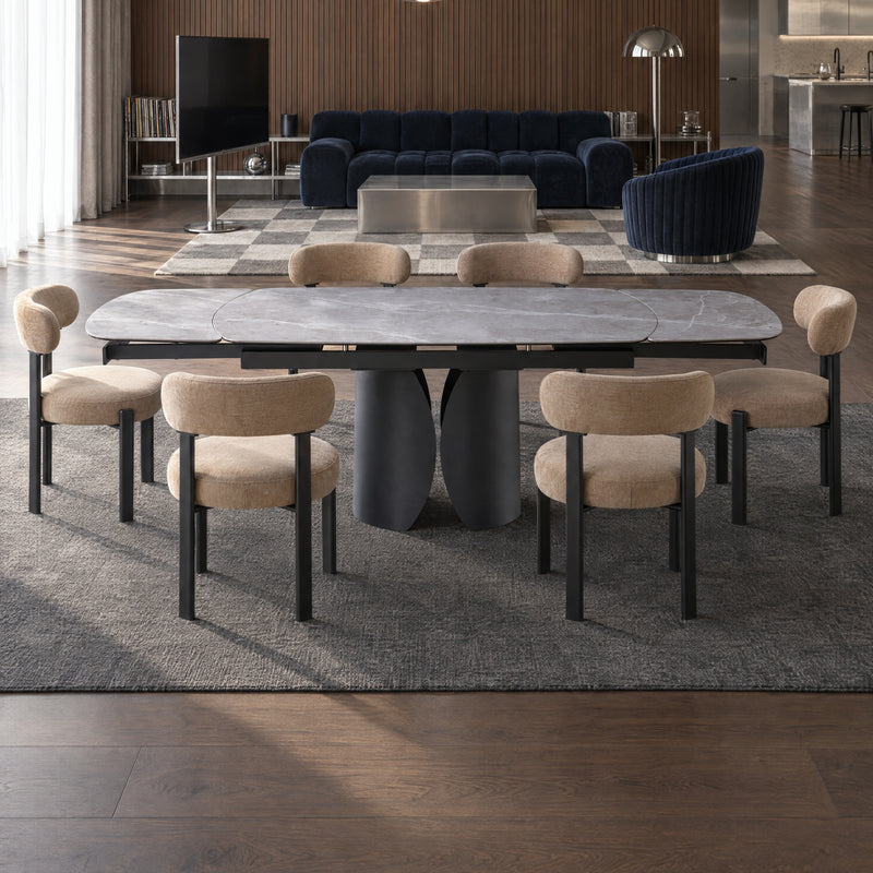 Stół Do Jadalni Ceramiczny 160–240x90 Marmur Nogi Metalowe Czarne Ischia — Szary