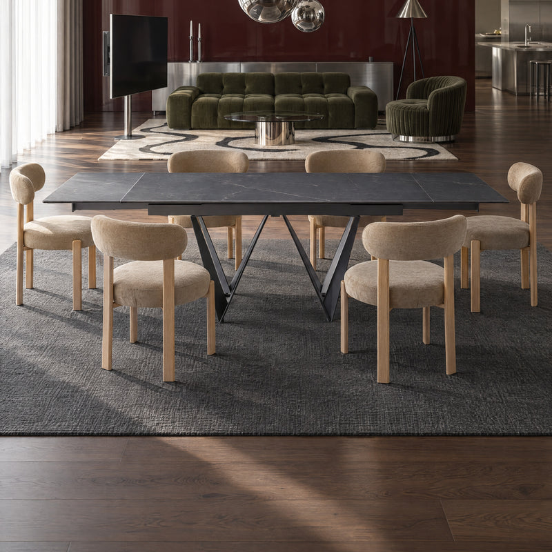 Stół Do Jadalni Ceramiczny 160-240x90 Marmur Nogi Stalowe Czarne Portofino — Czarny