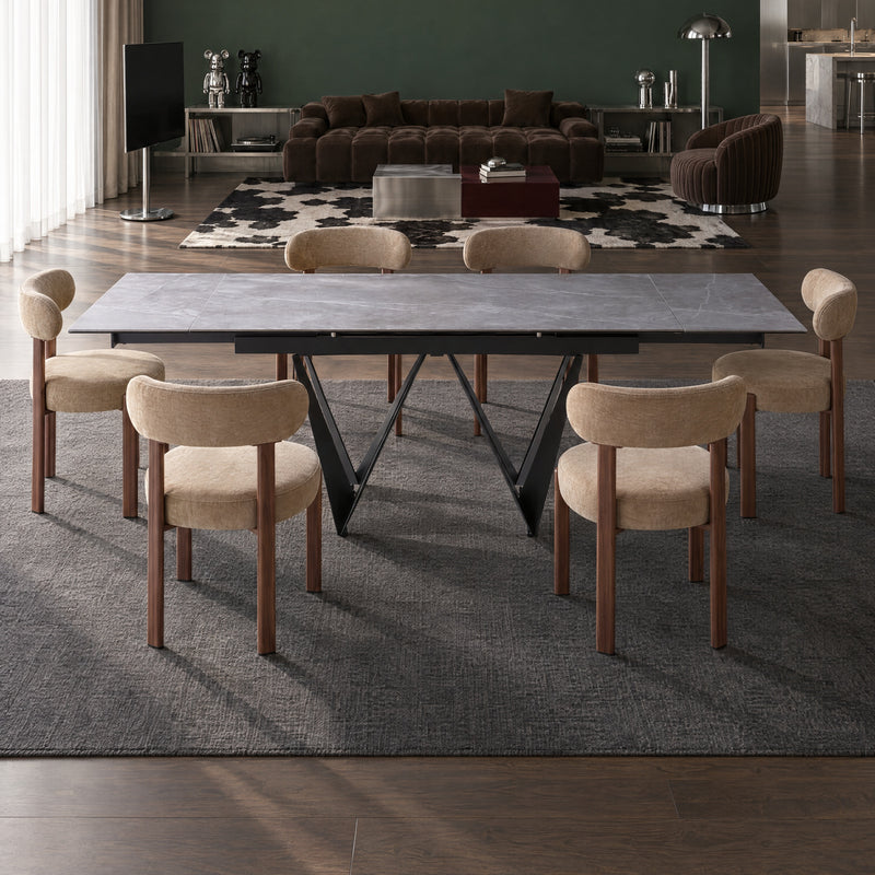 Stół Do Jadalni Ceramiczny 160-240x90 Marmur Nogi Stalowe Czarne Portofino — Szary