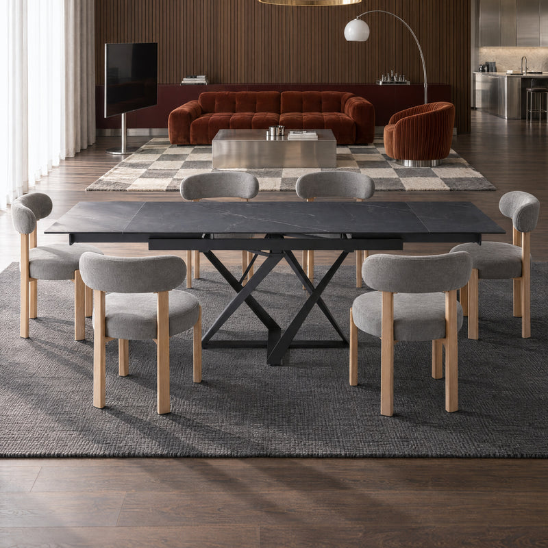 Stół Do Jadalni Ceramiczny 160–240x90 Marmur Nogi Stalowe Czarne Portovenere — Czarny
