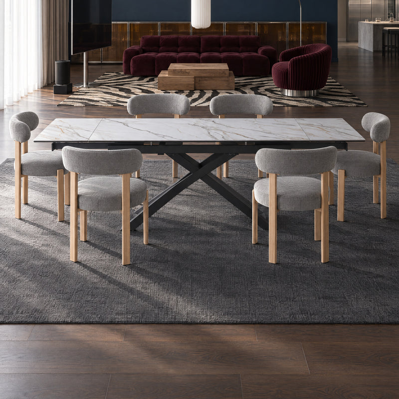 Stół Do Jadalni Ceramiczny 160–240x90 Marmur Nogi Metalowe Czarne Rapallo — Biały