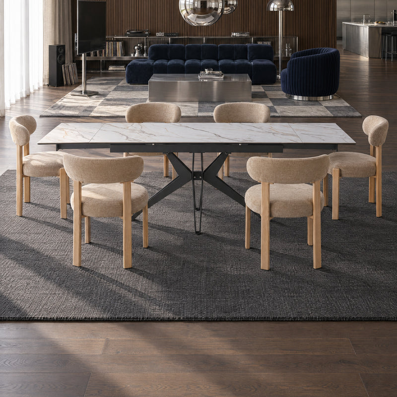 Stół Do Jadalni Ceramiczny 160–240x90 Marmur Nogi Metalowe Czarne Sorrento — Biały
