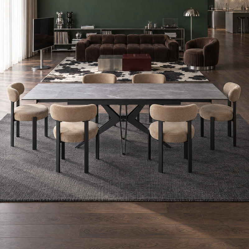 Stół Do Jadalni Ceramiczny 160–240x90 Marmur Nogi Metalowe Czarne Sorrento — Szary
