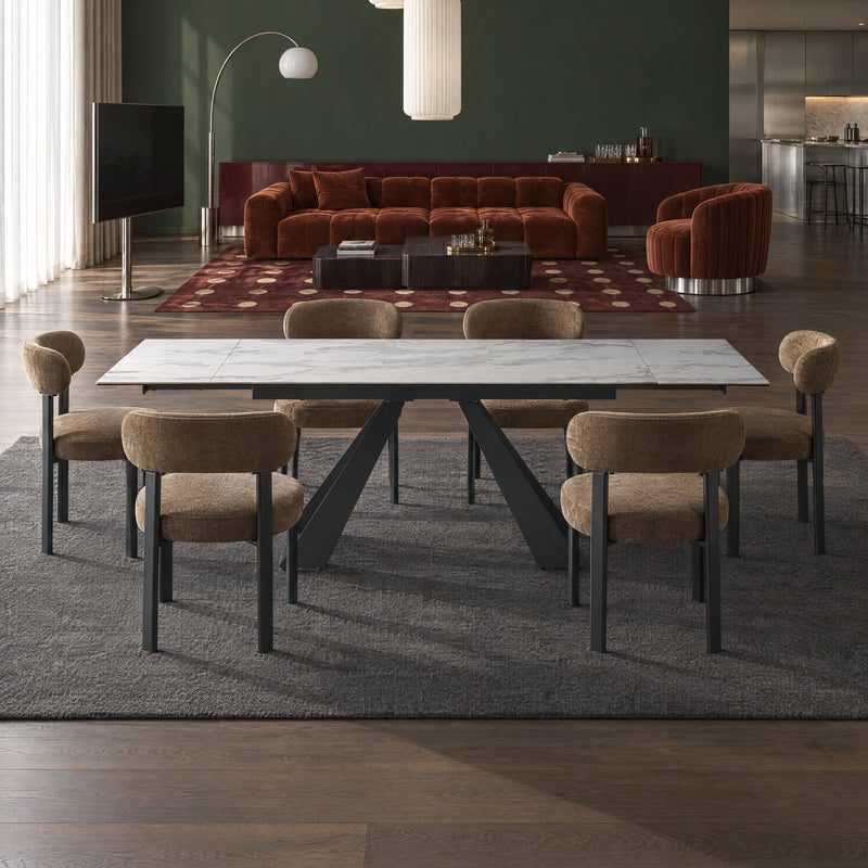Stół Do Jadalni Ceramiczny Marmur 160-240x90 Stalowe Nogi Stelaż — Biały