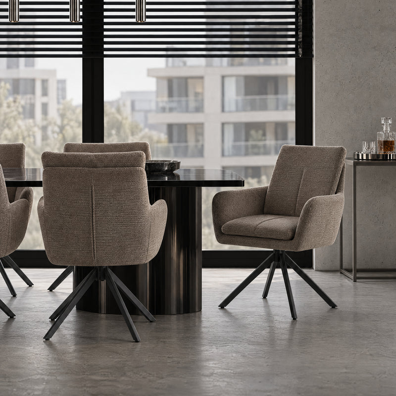 Krzesło Obrotowe Do Jadalni Tkanina Premium Loft Czarne Metalowe Nogi 6266 — Brązowy