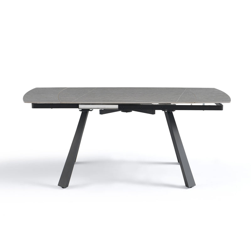 Stół Do Jadalni Ceramiczny 120–180x80 Marmur Nogi Metalowe Czarne Zen — Szary
