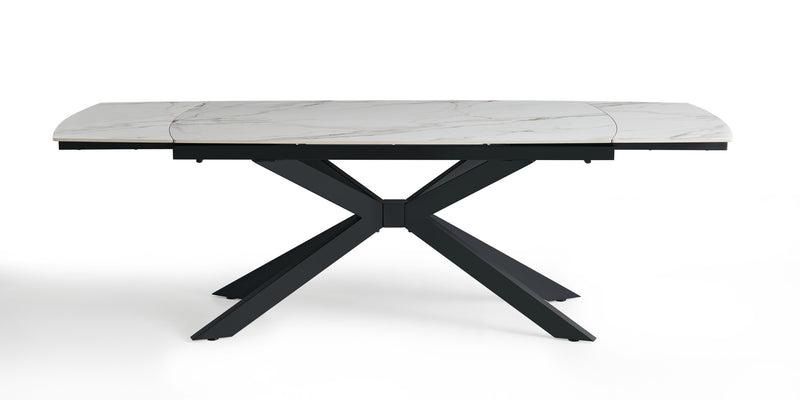 Stół Do Jadalni Ceramiczny 160–240x90 Marmur Zaokrąglone Rogi Metal Nogi DT-6006-1 — Biały