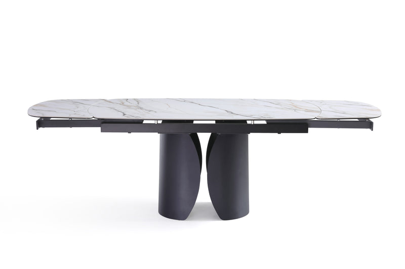Stół Do Jadalni Ceramiczny 160–240x90 Marmur Nogi Metalowe Czarne Ischia — Biały