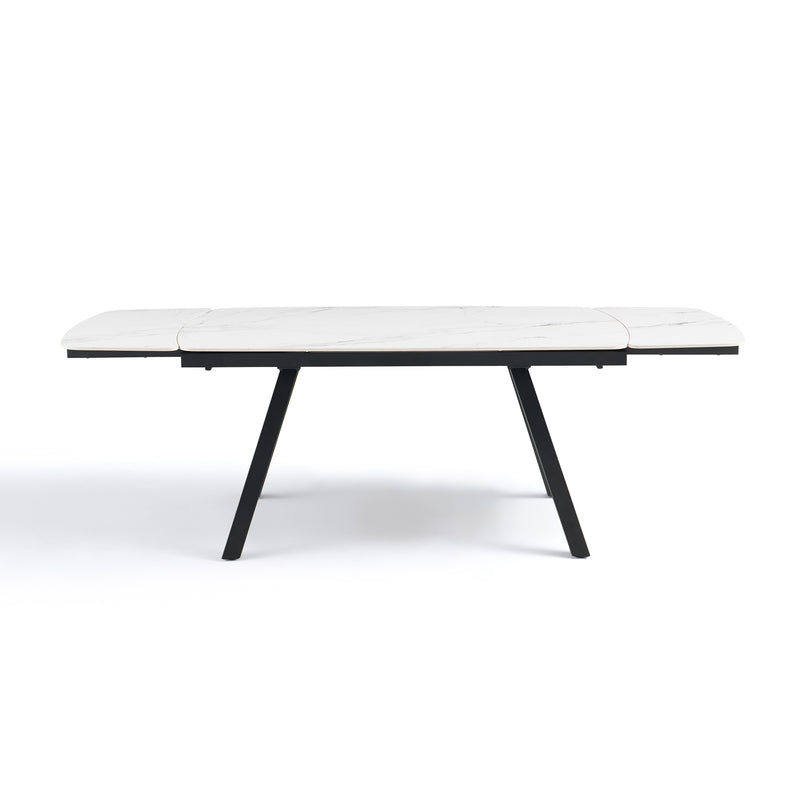 Stół Do Jadalni Ceramiczny 160–240x90 Marmur Nogi Stalowe Czarne Rhythm — Biały