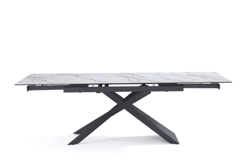 Stół Do Jadalni Ceramiczny 160–240x90 Marmur Nogi Metalowe Czarne Rapallo — Biały