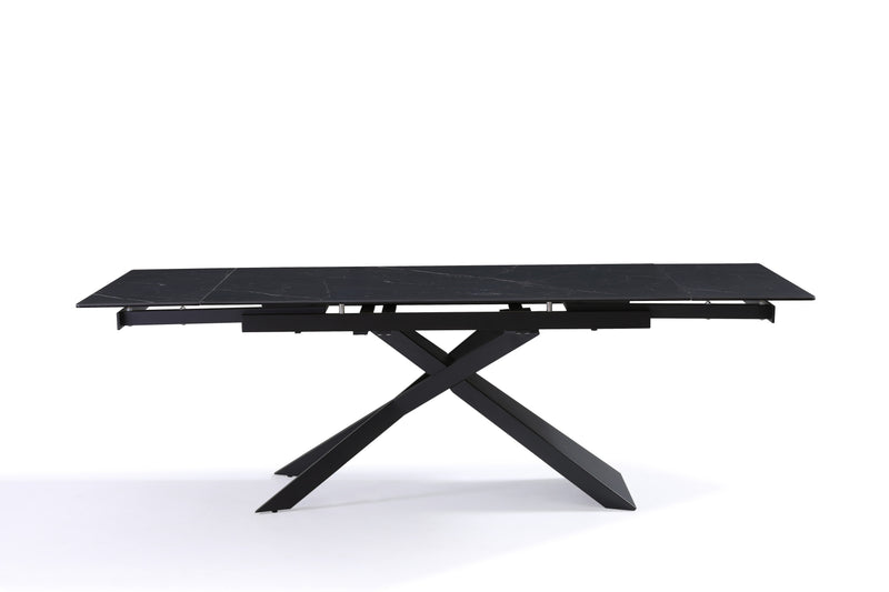 Stół Do Jadalni Ceramiczny 160–240x90 Marmur Nogi Metalowe Czarne Rapallo — Czarny
