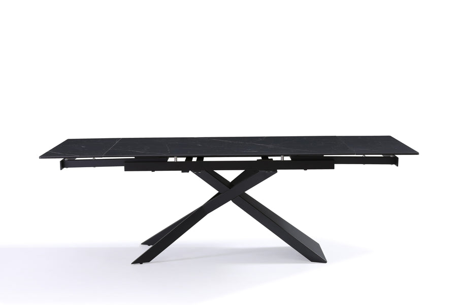 Stół Do Jadalni Ceramiczny 160–240x90 Marmur Nogi Metalowe Czarne Rapallo