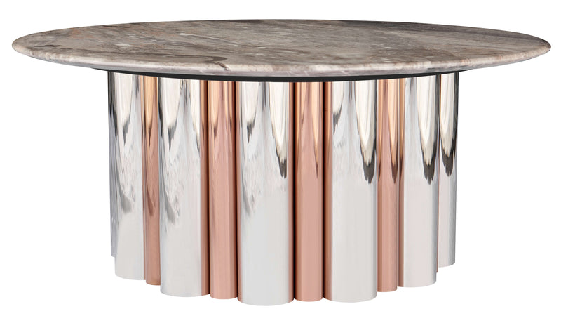 Stolik Kawowy Okrągły Kamień Naturalny 90x90 Nogi Inox Column — Brązowy