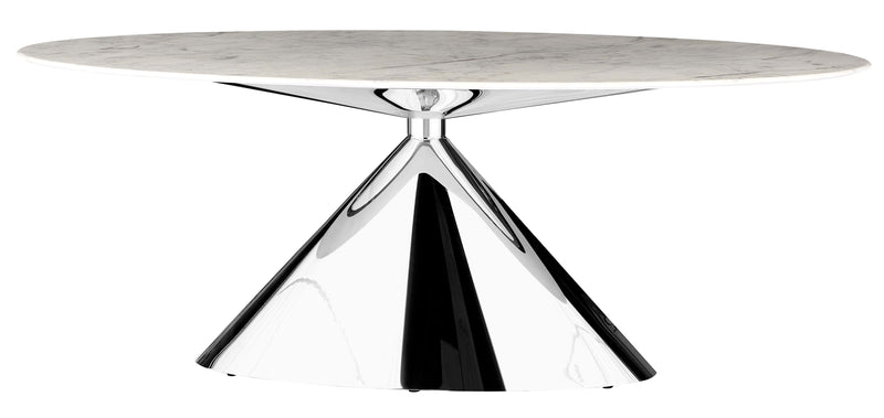 Stół Do Jadalni Owalny Kamień Naturalny Marmur Nogi Inox Soft — Biały / 200x100cm