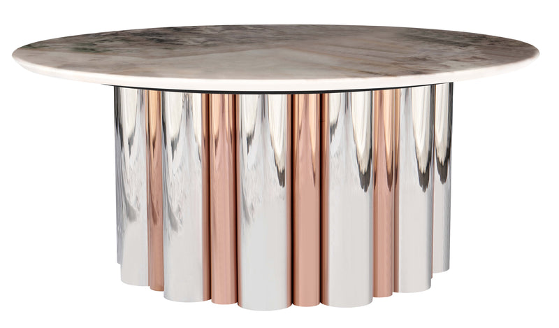 Stolik Kawowy Okrągły Kamień Naturalny 90x90 Nogi Inox Column — Biały